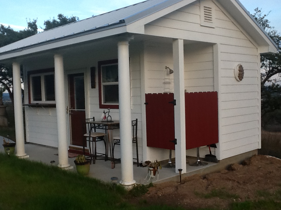 Doug built this cabana from the ground up with outside shower